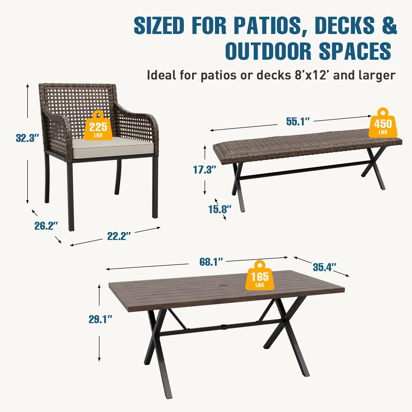 EAGLE PEAK 6-Piece Outdoor Patio Furniture Set – Wicker Dining Set