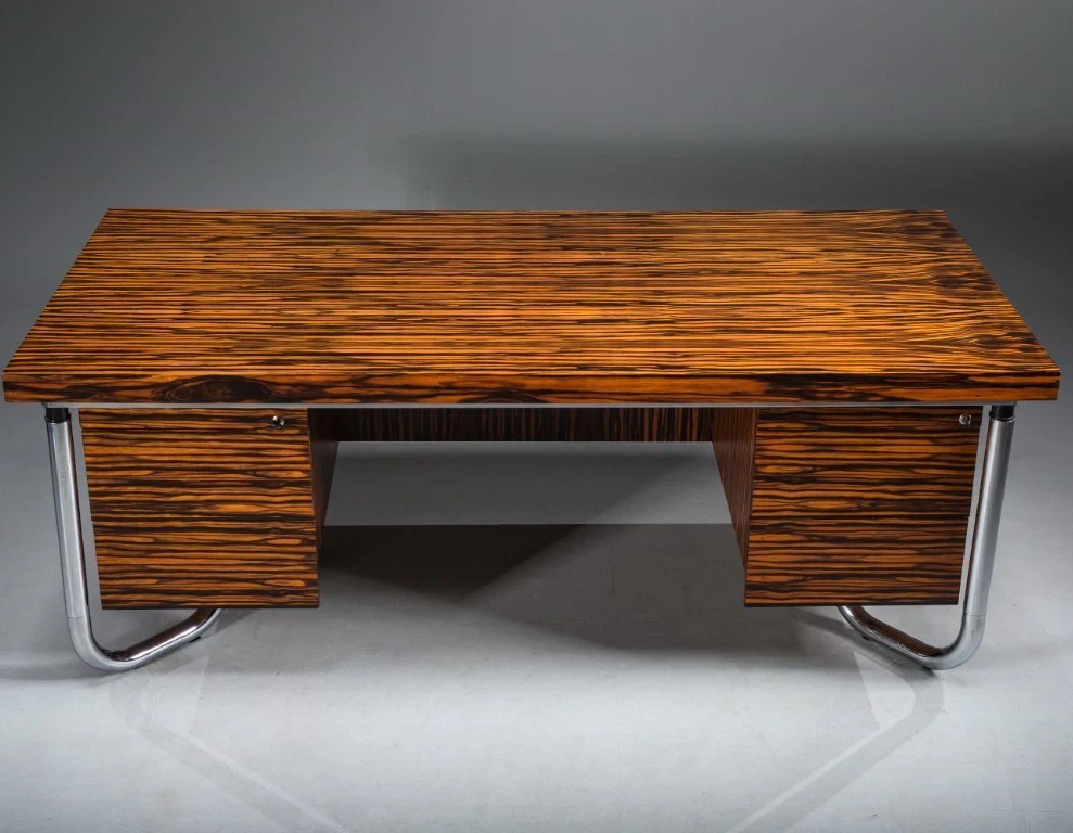 Makassar Ebony Executive Desk with Chromed Futuristic Legs